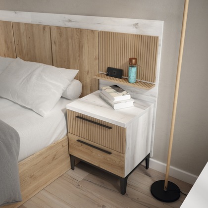 Mesita de Noche EX-CR – Bicolor en Madera y Blanco para Hoteles