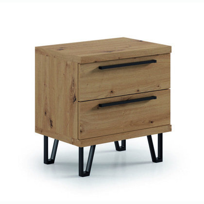 Mesita de Noche Hotel EX-CR – Madera Natural y Base Metálica